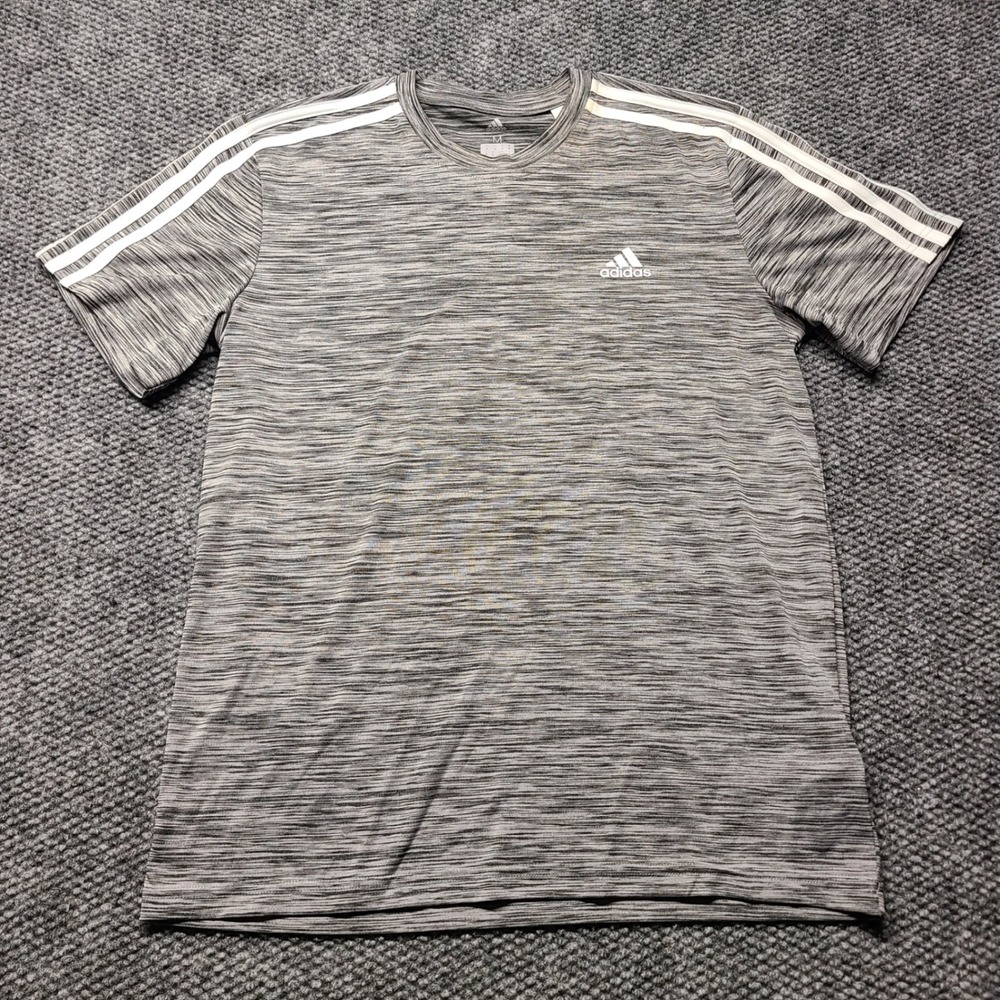 Adidas Mens Climalite Space Dye 3-Stripe Training T-Shirt Grey DH1721 Size M